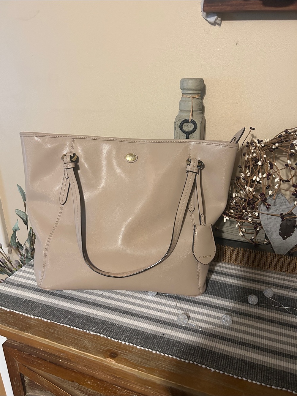 Coach Leather Tote in Taupe